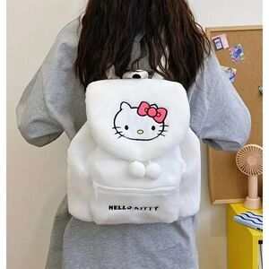 Y2k Sanrio Hello Kitty Faux Fur Backpack White Anime Gift Trendy Adjustable